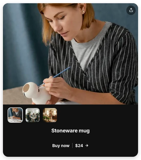 A product card on an Alllinks page with a buy button